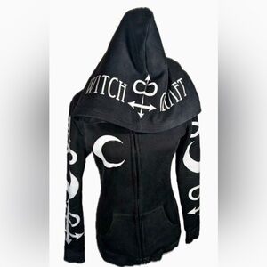 Restyle Gothic Witch Occult Symbol Black Zip-Up Hoodie—Size Small